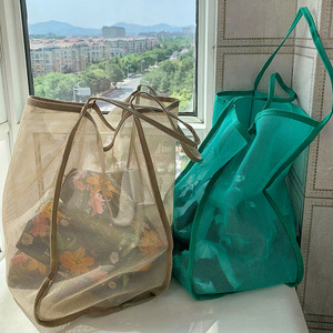 Wholesale Portable Mesh <b>Bag</b> <b>Large</b> Capacity Reusable Storage <b>Bags</b> Swimming <b>Beach</b> Women Makeup Organizer Shopping Handbag - Product Image 1