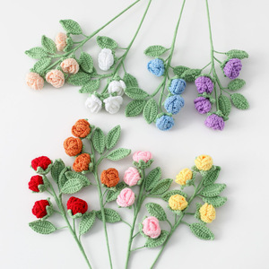 Simulation Flower Multi-head Rose Hand Crochet Bouquet Finished Product Home Decoration Scene Layout Hand Bouquet