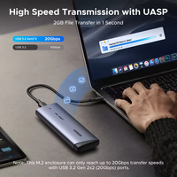 Boîtier en aluminium UGREEN 20 Gbit/s pour SSD M.2 NVMe SATA, 8 To, USB-C externe USB 3.2 Gen2*2 UASP Trim M/B+M Key