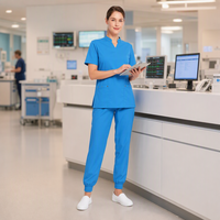 Ensemble de blouses médicales pour femmes à col montant en V, avec boutons-pression cachés, pantalon jogger extensible, uniforme médical, blouses d'infirmière, logo personnalisé