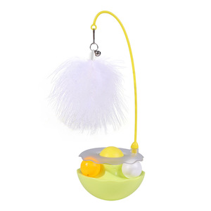 Roly-Poly <b>Cat</b> Teaser <b>Toy</b> With Feather And Bells <b>Interactive</b> Play For <b>Cats</b> Fluorescent Yellow White Indigo Pink Manual Operation - Product Image 5