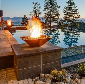 Outdoor Garden Backyard Gas <b>Fire</b> Bowl with Waterfall 3mm Thick Corten Steel <b>Fire</b> <b>Pit</b> for Swimming Pool Patio Natural Rusted - Product Image 3