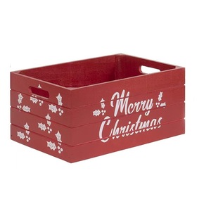 Christmas Storage Box Rectangular Red Wood Merry Christmas Pattern Desktop Organizer Decorative <b>Crate</b> - Product Image 1