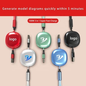 Custom Logo <strong>Printing</strong> 100W Retractable 3 in 1 <strong>USB</strong> Charge <strong>Cable</strong> Multiple 6A Fast Charging <strong>USB</strong> <strong>Cable</strong> for Computer Use - Product Image 2