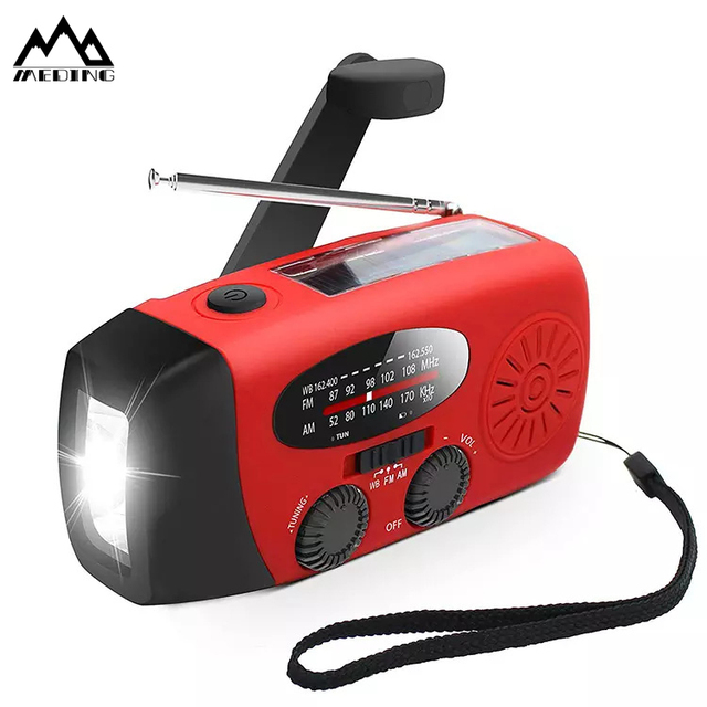 MEDING MD-088 2000mah Portable Emergency Power Bank Crank Operated Flashlight Cell Phone Charger Solar Crank Charger for Radios