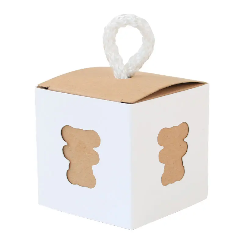 Square Christening Gift craft paper box for kids Party Favor candy bags with Cross Angel design