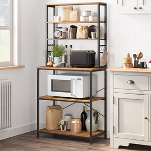 Étagère de <span class=keywords><strong>cuisine</strong></span> <span class=keywords><strong>VASAGLE</strong></span> avec 6 crochets et structure métallique, étagère de rangement de <span class=keywords><strong>cuisine</strong></span>, design industriel, étagère pour micro-ondes - Product Image 2