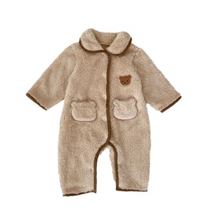 <strong>Baby</strong> Autumn and <strong>Winter</strong> <strong>Clothes</strong> <strong>Baby</strong> Jumpsuit With Fleece Lapels Long Sleeves Cute Little Bear Warm Pajamas Romper - Product Image 1