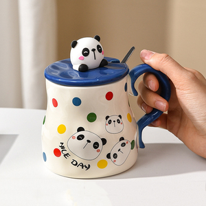 Large Capacity Water Cup Cartoon Animal Ceramic Mug Novelty Polka Dots Coffee Mugs with Lid Spoon - Product Image 6