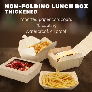 Wooden Stripe White Cardboard Paper Treats Hot Dogs Paper Food Boat Paper Trays Boat Printed Take Away Meal Waffle Tray