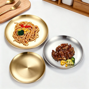 Plato Redondo Dorado de Acero Inoxidable 304 para Barbacoa Coreana, Plato Comercial para Buffet, Plato para Frutas Estilo Occidental, Plato Bajo - Product Image 1