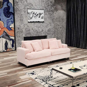 <span class=keywords><strong>Sofa</strong></span> kain korduroi merah muda mewah, <span class=keywords><strong>Sofa</strong></span> dengan bantal pegas tahan lama, rakitan mudah untuk penggunaan rumah Hotel, furnitur ruang tamu - Product Image 1