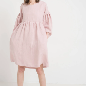 <span class=keywords><strong>Robe</strong></span> midi en <span class=keywords><strong>lin</strong></span> ultra doux pour femmes grandes tailles, style babydoll, manches longues bouffantes, col rond, coupe ample et décontractée pour silhouettes généreuses - Product Image 3