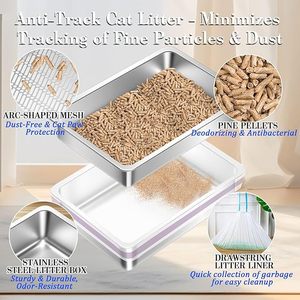 Litière pour chat en acier inoxydable, <span class=keywords><strong>anti</strong></span>-éclaboussures, sans odeur, facile à nettoyer, pour granulés de pin - Vente en gros d'articles pour animaux de compagnie - Product Image 3
