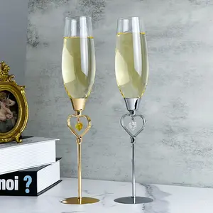 230ml Handmade Heart Shape Metal Long Stem Champagne Flutes Champagne Wedding Glasses Goblet