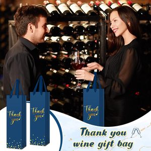 Borsa Regalo Blu per Bottiglia di Vino con Manico, Sacchetto di Carta per Liquori, Borsa Kraft con Stampa in Lamina d'Oro per Whisky, Ideale per Matrimoni - Product Image 5