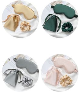 Satin <b>Eye</b> <b>Mask</b> Silk Sleep <b>Masks</b> Set Silky Fold Eyeshade Blackout <b>Eyes</b> Cover Pouches Bag Scrunchy Wedding Airplane Travel Gift - Product Image 3