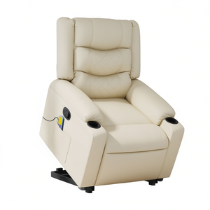 เก้าอี้นวดปรับเอนหนังเทียมสีครีม เฟอร์นิเจอร์ห้องนั่งเล่นปรับเอนด้วยระบบไฟฟ้า - Product Image 1