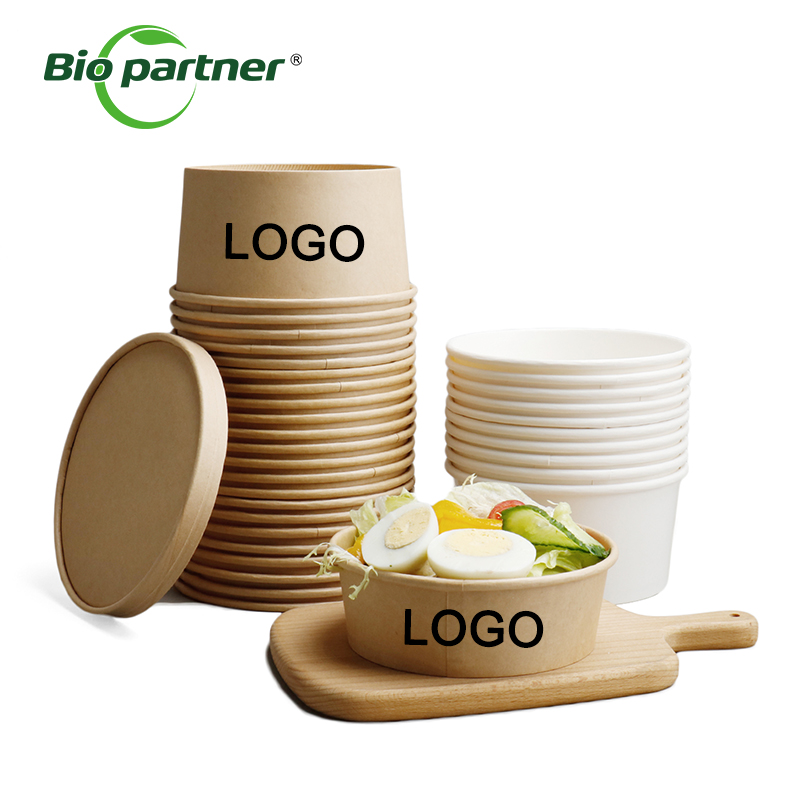 Custom Printed 16oz Round Disposable Food Lunch Box Dispos To Go Takeout Takeaway Prep Container Kraft Paper Bowl Noodles Salad