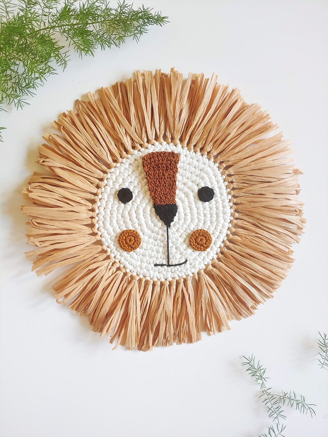 Custom wall mounted lovely crochet lion head lion face rattan macrame