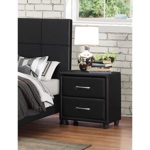 Comodino Contemporaneo in Ecopelle Nera con 2 Cassetti e Maniglie Argento, Arredamento Elegante - Product Image 1