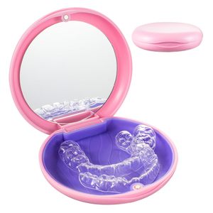 Boîte de rangement ronde pour appareil dentaire avec miroir, étui transparent pour aligneurs, organisateur de gouttières pour usage domestique - Product Image 1