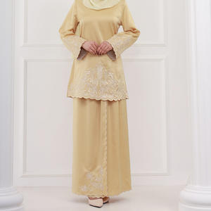 斋月开斋节马来西亚Baju Kurung现代时尚刺绣缎面连衣裙Abaya女装长袍Musulmane迪拜伊斯兰服装2023 - Product Image 1