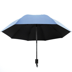 Sunny And Rainy Umbrella Manual Open Alloy Rib Three Fold Travel Use <b>Black</b> Vinyl Sun Protection Umbrella - Product Image 1