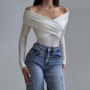 Venta al por mayor de las mujeres Sexy Body de manga larga con cuello en V fuera del hombro Casual Diseño de empalme hasta la rodilla para la primavera de exportación listo - Product Image 2