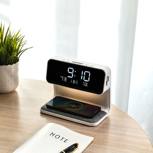Multifunctional 5W 3 in 1 <b>Bedside</b> <b>Lamp</b> Touch <b>Wireless</b> <b>Charger</b> Night <b>Lamp</b> Dimmable <b>with</b> Digital Alarm Clock for Bedroom Dormitory - Product Image 3