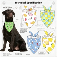 Bandana pour animaux de compagnie en tissu de coton à motif de dessin animé, imprimé fruits (Pastèque, Citron), bavoir anti-bave, pour l'été et Halloween, lavable à la main