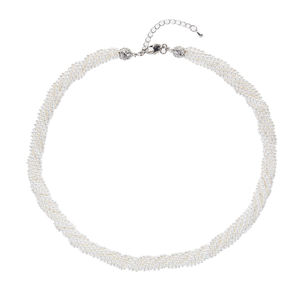 Collar de Perlas Blancas Cultivadas con Cadena Trenzada de 6 Filas de 18 Pulgadas, Perlas de 3 mm - Product Image 4