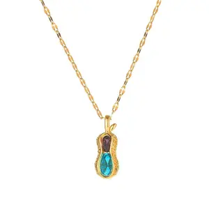Light luxury fashion18K gold plated peanut pendant colorful crystal necklace women's collarbone titanium steel chain DMWC---026