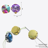 Pierre satellite en verre à double pointe, base métallique, strass à quatre griffes, rivoli à dos plat, à coudre, pour vêtements, chaussures, sacs, perles