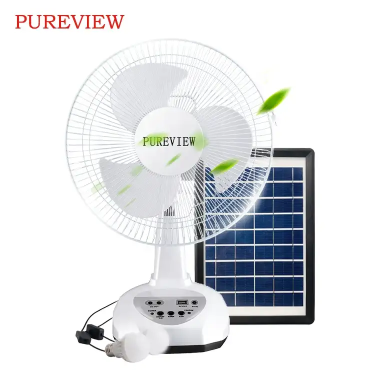 Hot selling 12 inch Solar charging table electric fan with power bank function portable and solar rechargeable fan