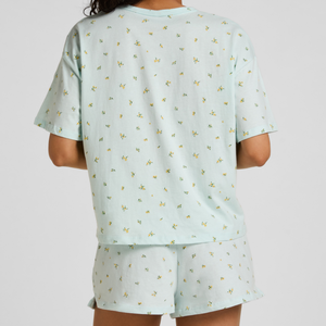 Pyjama court imprimé vert pour femme, ensemble deux pièces confortable, respirant, mignon, luxueux et tendance avec taille élastique - Product Image 2