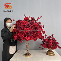 SMS 60cm Dunkelrote Blumenkugel Künstliche Weinrote Burgunderrote Seiden-Rosen-Hortensien-Blumenkugel für Hochzeits- und Eventdekoration