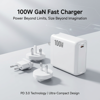 Chargeur USB-C 100W GaN PD pour ordinateur portable, prise interchangeable EU UK AU, chargeur mural rapide pour téléphones, pour le bureau, les voyages, la maison