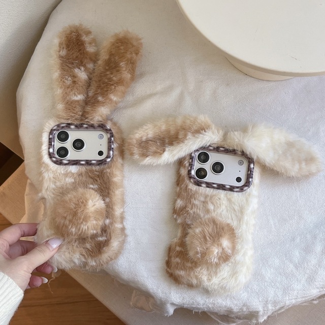 Cute Winter Warm Rabbit Ear Cell Phone Mobile Case for Ladies for Iphone11 12 13 14 Pro Max 15 16