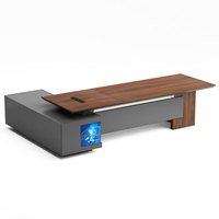 Bureau de direction en forme de L en placage de bois, convertible, luxueux et moderne, avec armoire vitrée à LED et serrure à code, LIYU