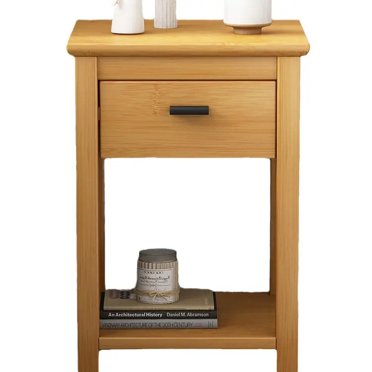 Ownswing Meuble de rangement multifonctionnel en bambou Table de chevet avec tiroir Mobilier de chambre d'hôtel