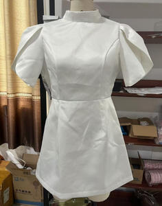 GX-abito da sera alla moda femminile abito da donna rosso girocollo a vita alta abiti a trapezio Mini abito elegante con fiocco - Product Image 5