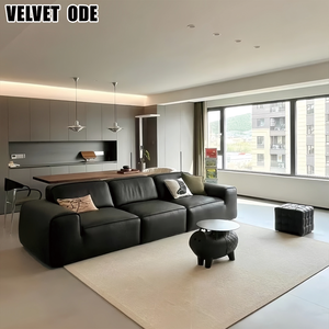 Canapé en cuir véritable noir <span class=keywords><strong>extra</strong></span> large moderne de luxe - Canapé de salon surdimensionné confortable et profond en peluche douce - Product Image 2