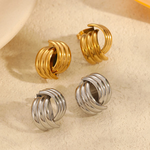 Geometric <b>Stud</b> Earrings Stainless Steel <b>Silver</b> Gold Color For Women Gift Fashion Jewelry - Product Image 4