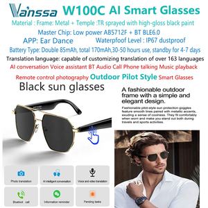 Gafas Inteligentes W100 Estilo Piloto para Exteriores con IA, Traductor <span class=keywords><strong>de</strong></span> 163 Idiomas, Gafas <span class=keywords><strong>de</strong></span> Sol Inteligentes W100C - Product Image 6