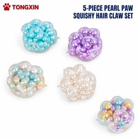 TONGXIN Lot de 5 Pinces à Cheveux Squishy Patte de Perle en TPR à Remontée Lente, Perles Transparentes, Accessoire de Beauté Anti-Stress, OEM
