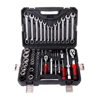 Kit d'outils de réparation automobile 61+4 pièces, Trousse à outils domestique ; Jeu de douilles et clés 2-en-1 avec embouts à cliquet, Boîte complète en matériau CRV