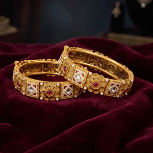 Beautiful Designer Antique Openable 2 Pc Meenakari <b>Bangles</b> Matte Gold Plating 214242 Handmade Jewellery Kanhai Jewels Brass - Product Image 2