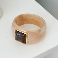 Grand bracelet manchette large en résine, décor carré géométrique, style vintage, épais, pour femme