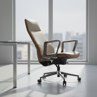 Chaise élévatrice ergonomique de luxe à dossier haut en cuir avec roulettes Chaise de bureau en cuir gris blanc avec accoudoirs